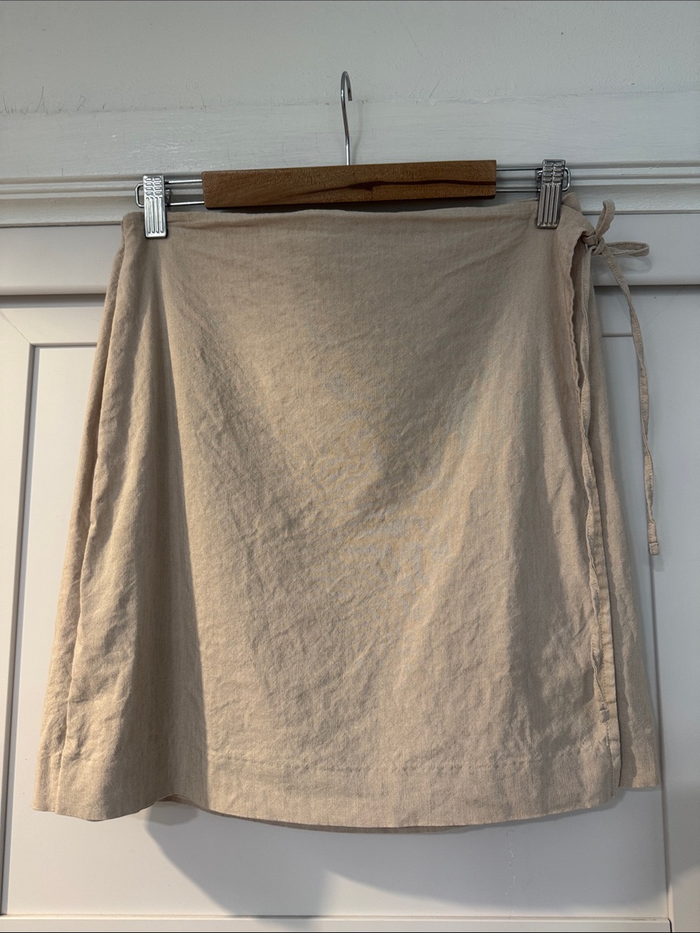 Linen blend Wrap Mini Skirt - Women